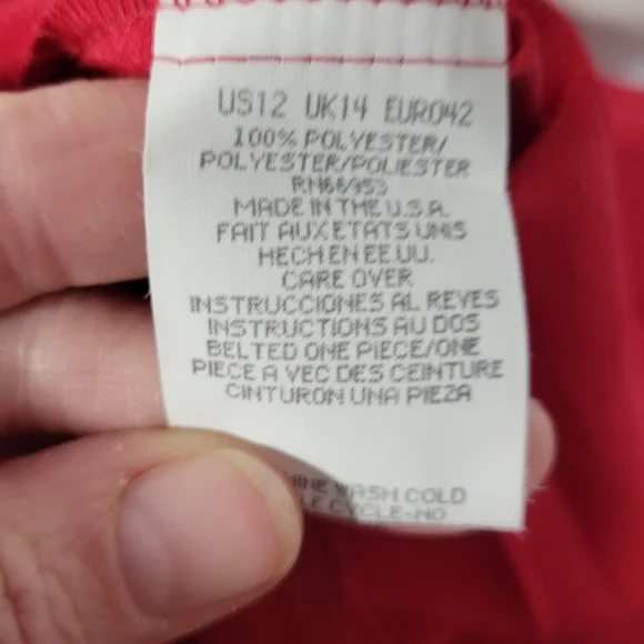 Vntg Leslie Fay Petites USA Made Button front Pleated Skirt Red dress Size 12 - Picture 11 of 13